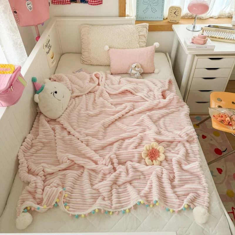 Autumn Winter Soft Comfortable Striped Blanket Thickened Warm Plush Nap Blankets Skin-friendly Single Double Blanket Home Decor