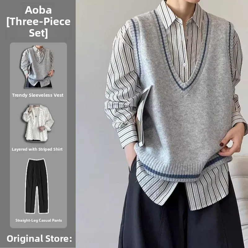 

Casual Men's Svel Vest Set Sli Japanese College SleDK orm Leisure Whole Set Polyester Fiber Long Pants