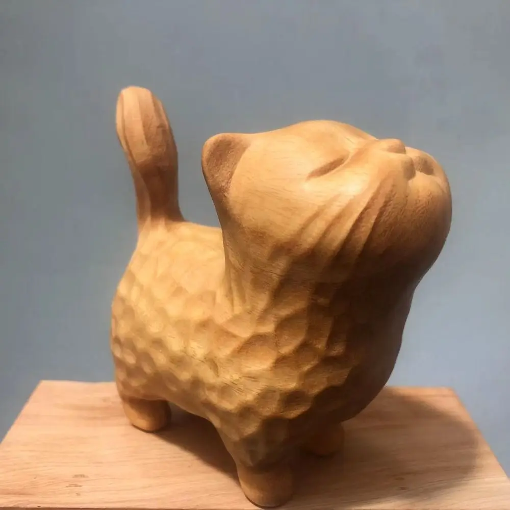 Desk Decoration Hand-carved Wooden Cat Statue Tiny Miniature Cat Sculpture Cartoon Cute Animal Figurine Gifts