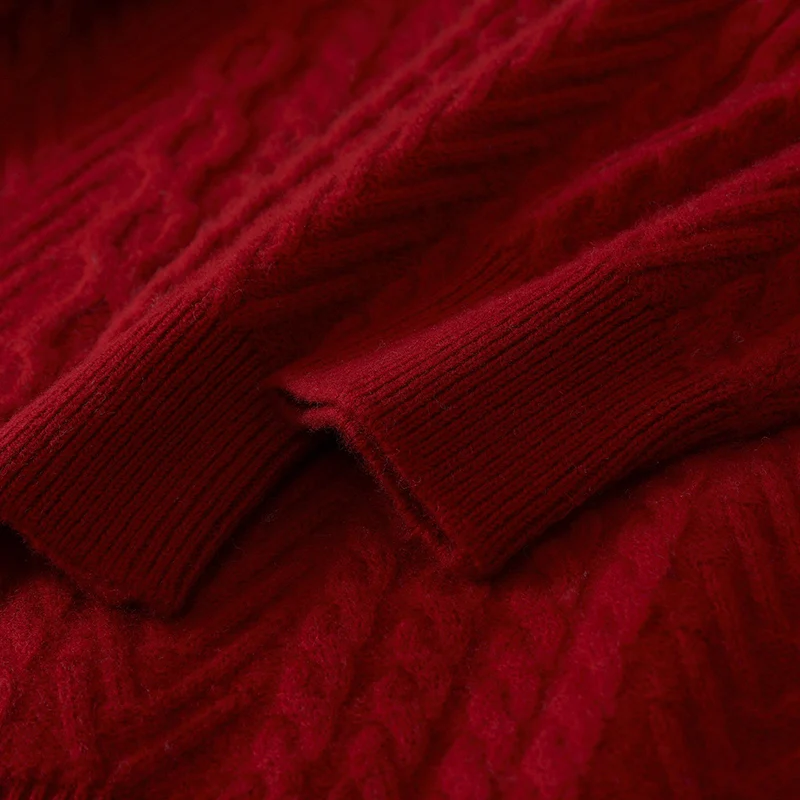 남성 캐시미어 스웨터 가을 겨울 O넥 풀오버 100% 메리노 울 니트웨어 캐주얼 두꺼운 트위스트 플라워 긴팔 의류 상의