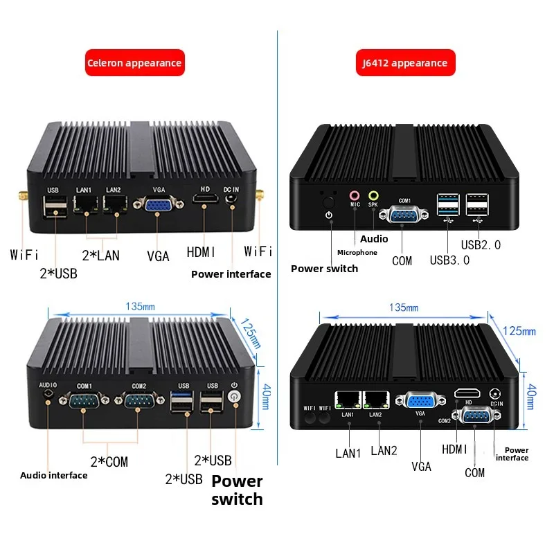 

IPC J6412 mini host j4125 dual network port fanless i3 i5 i7mini pc microcomputer j1900 quad-core centos small host