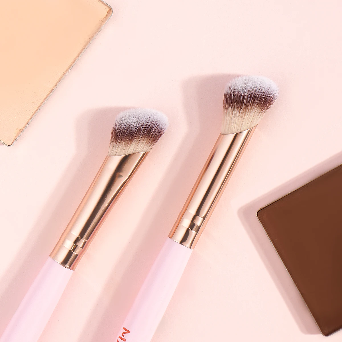 Maange conjunto de pincéis de maquiagem básicos de ponta dupla, 4 unidades, com base, pó, blush, detalhes para pincéis de sombra, ferramentas de viagem para iniciantes