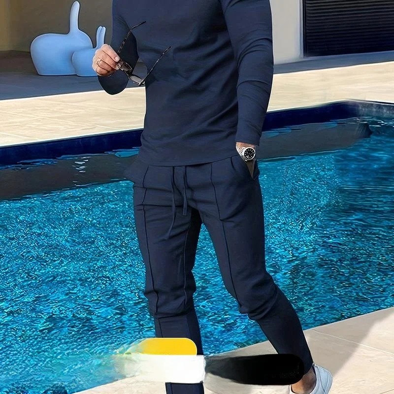 

Men's Long Sleeve T-shirt And Long Pants Set Casual Sportswear Comfortable Breathable Autumn Season Seven-Foot Sleeve Design