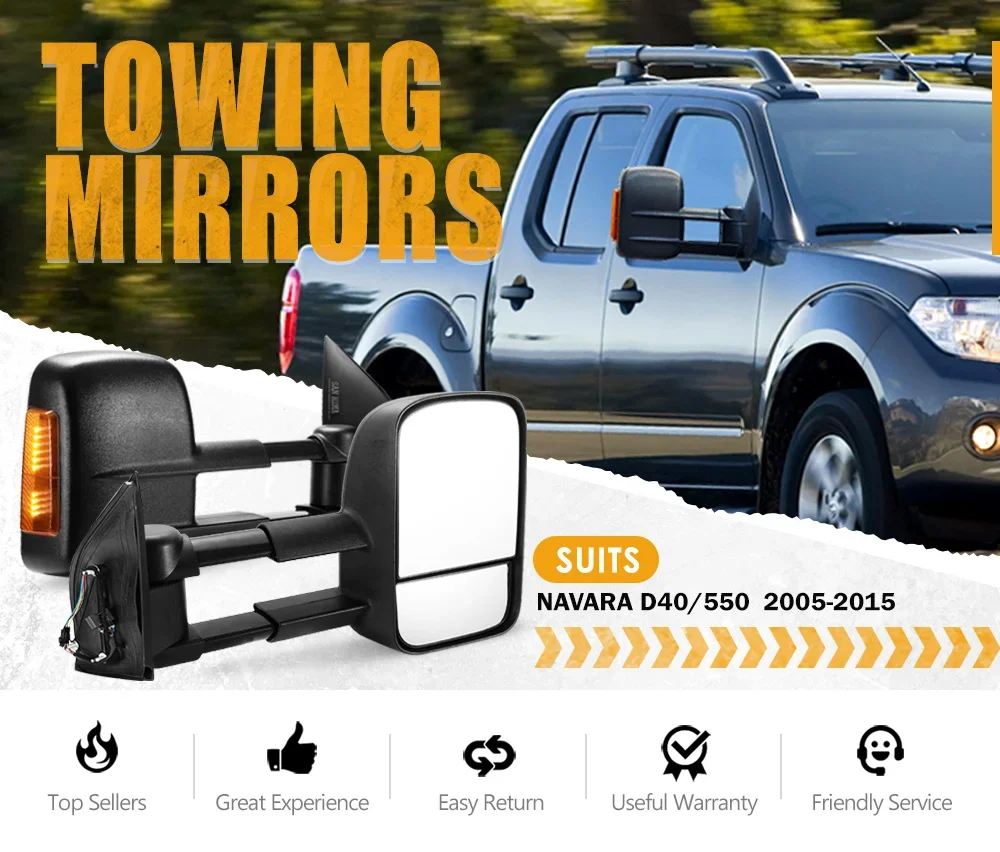 Right Rudder Black Car ExtendableTowing Mirrors for Nissan Navara Nissan Navara D40 2005-2015