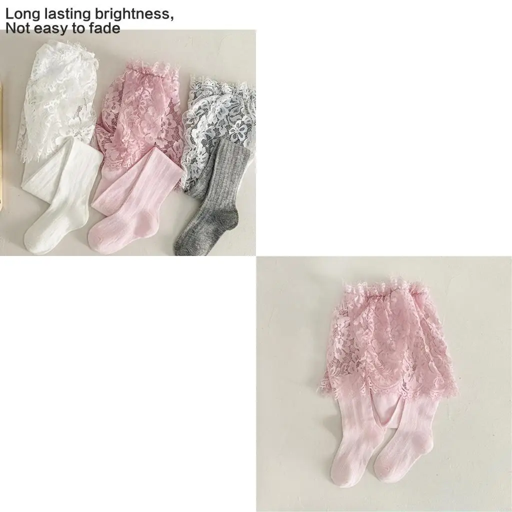 لباس ضيق أنيق للفتيات مع تنورة من الدانتيل المرفقة وحزام خصر قابل للتمدد من القطن الناعم للأطفال الرضع أساسي للعب