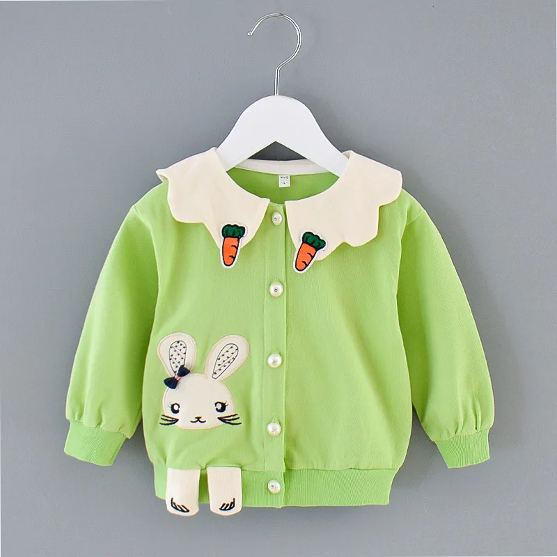 Spring And Autumn Girls' Jackets Children'S Clothing Carrot Doll Collar Single Row Pearl Buttons Cartoon Rabbit Cardigan