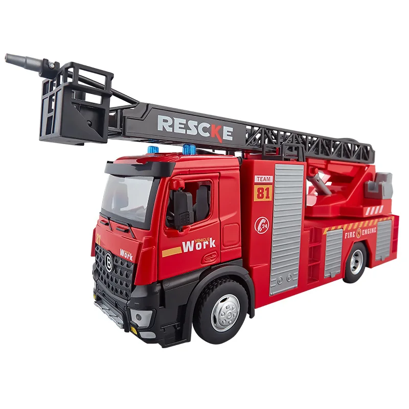 New products Large alloy ladder fire truck model,simulation rescue engineering car toy,original packaging gift,wholesale