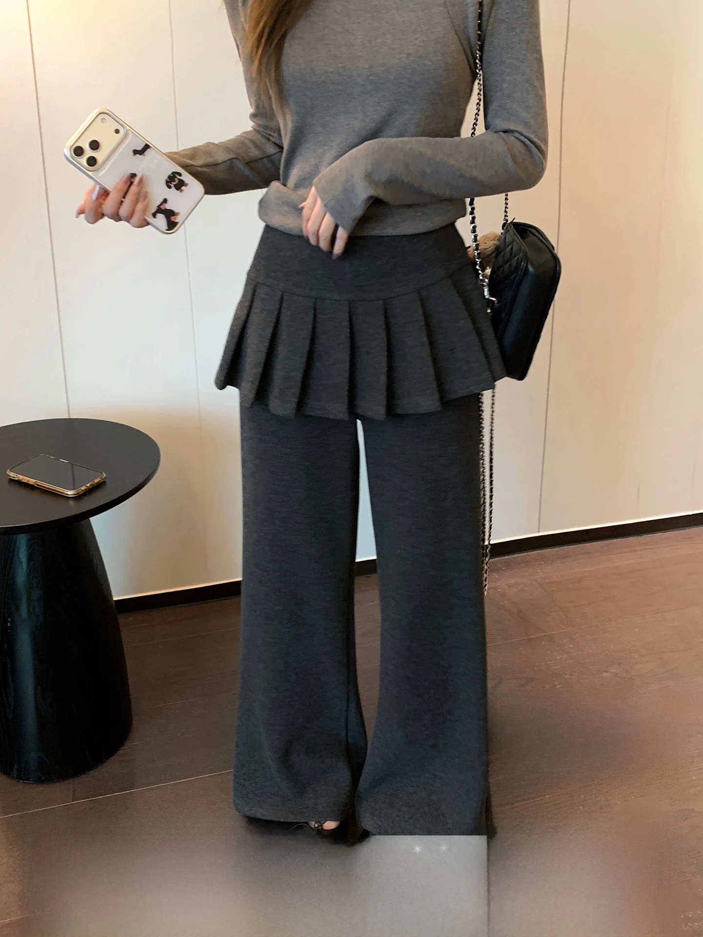 

Корейские утепленные повседневные брюки на флисовой подкладке для женщин, зимние теплые широкие брюки с плиссировкой, имитация двухслойного костюма