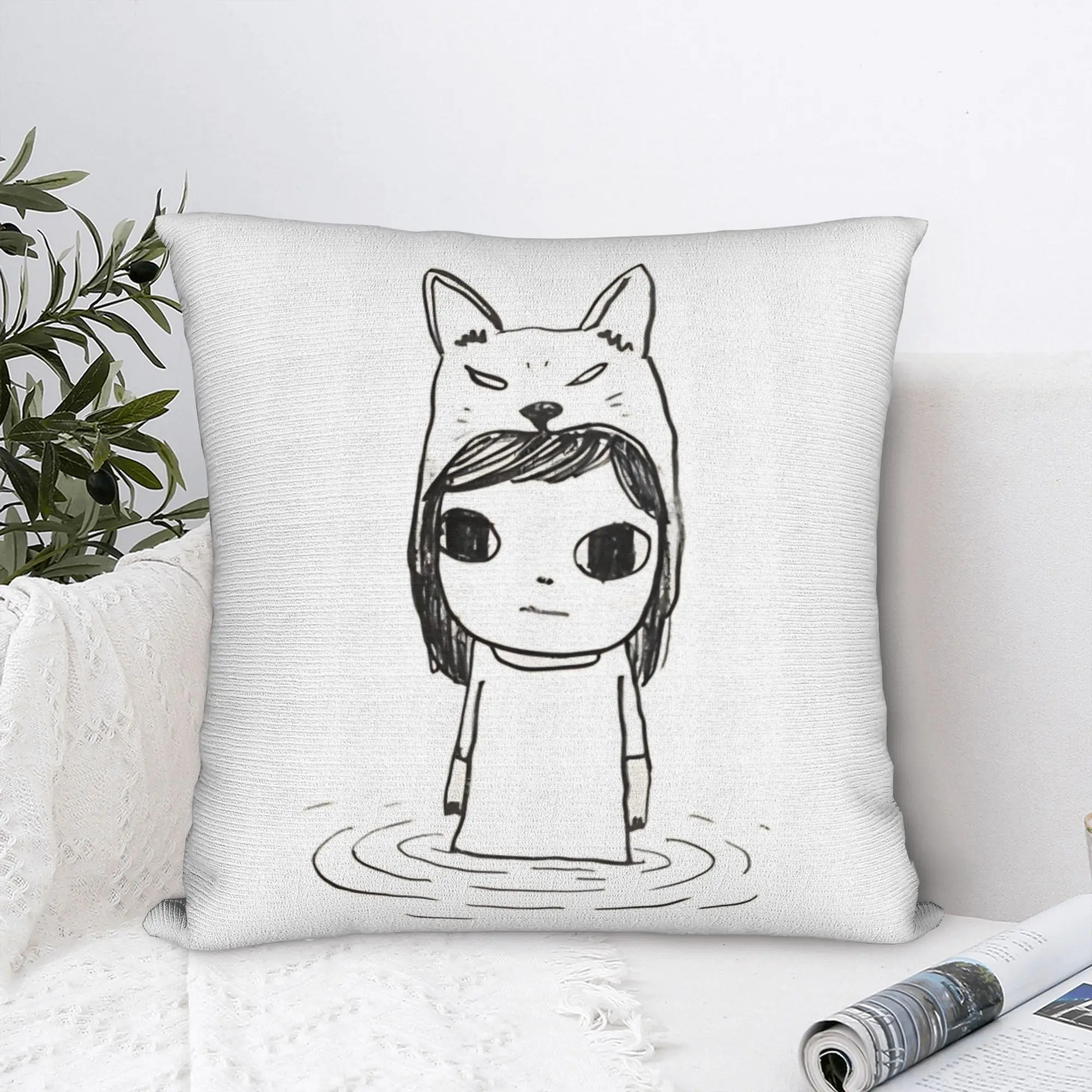 Nara Drawing   Throw Pillow Cover Polyester Throw Pillow Yoshitomos Creative Pillowcase