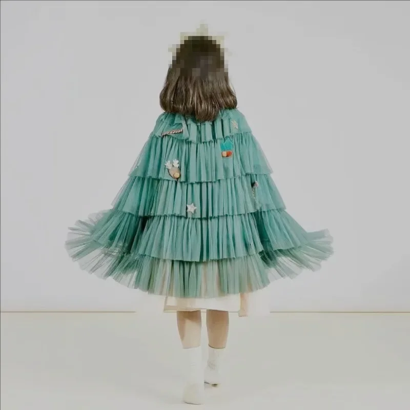 Christmas Costume Props Girl Green Christmas Tree Shaped Cloak Cosplay Parties Balls Performances Decorate Cloaks