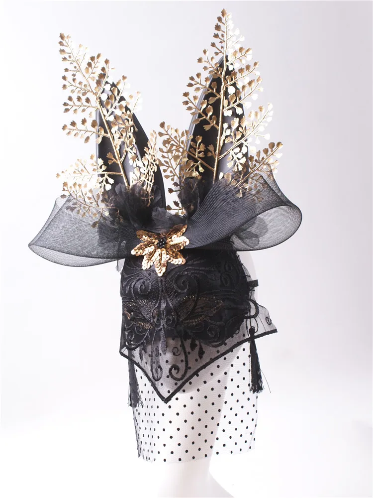 Maska królicza uszy długi pełny woalkowy zakrywacz twarzy królicza dziewczyna przesadna maska maskowany piosenkarz występ sceniczny maska na Halloween