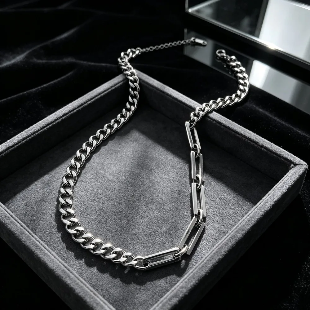 Minimalist Spliced Chain Titanium Steel Necklace, Hip Hop Clavicle & Sweater Chain for Women