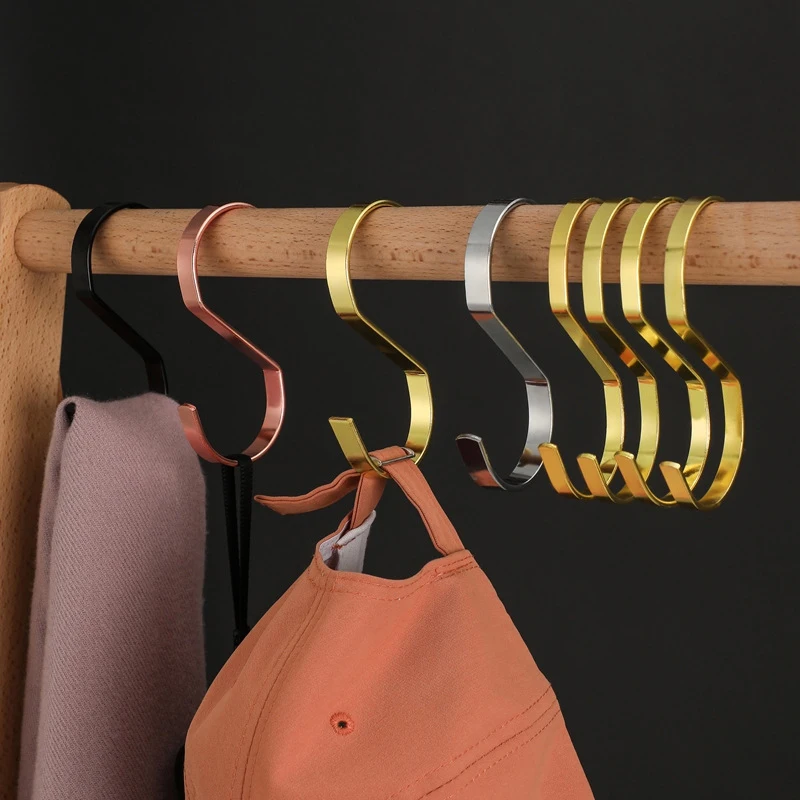 

10/20/30pcs Stainless Steel Hanging Hooks,Gold Clothes Hanger S Hooks for Caps Bags,Multi-function S Ring for Kitchen Bathroom