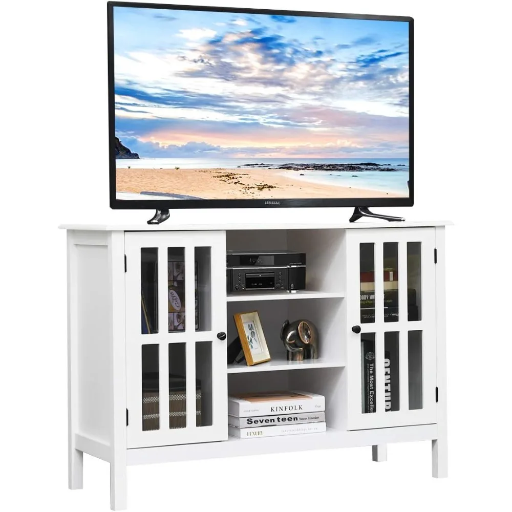White TV Stand, Modern Tall Entertainment Center for TVs up to 50