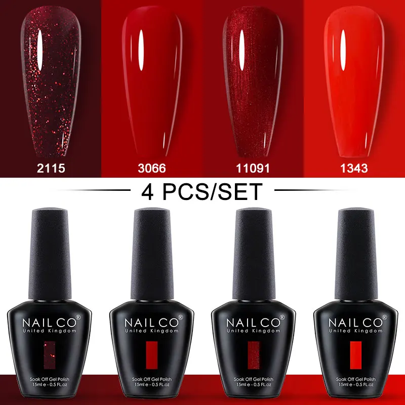 NAILCO 4 pezzi Kit smalto gel per unghie Soak off UV LED curato Set di smalti gel Soak Off a lunga durata ad alta lucentezza per manicure per nail art