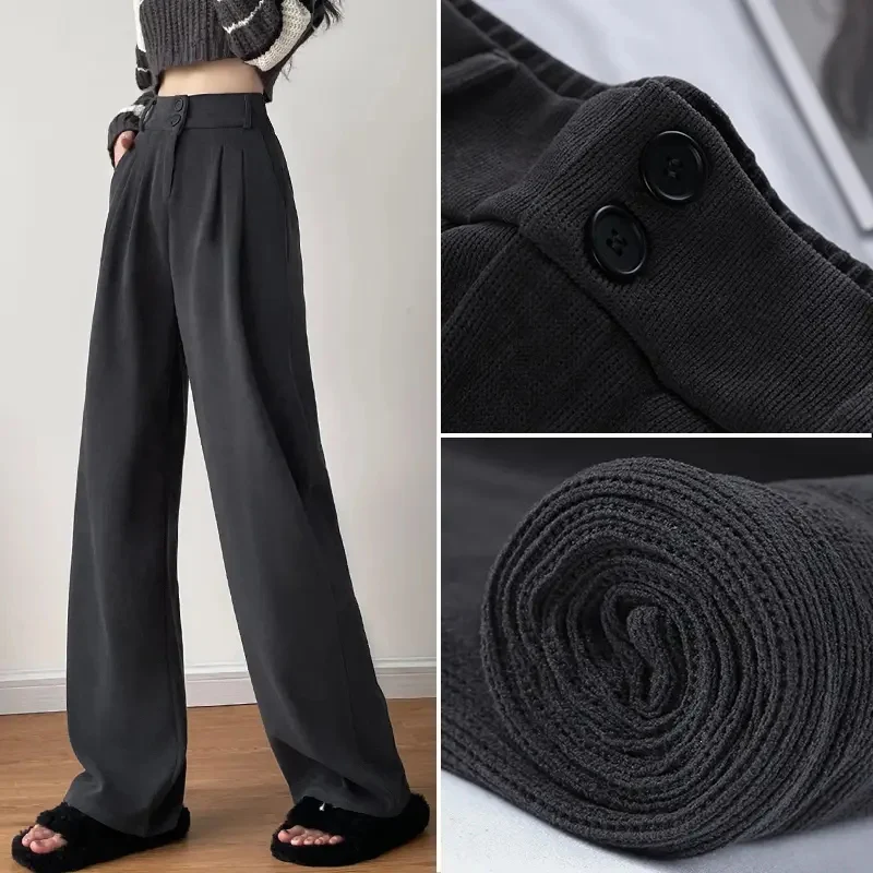 2025 Female High Waist Double Button Pants Women Comfortable Straight Leg Trousers Girls Korean Fashion Daily Pants