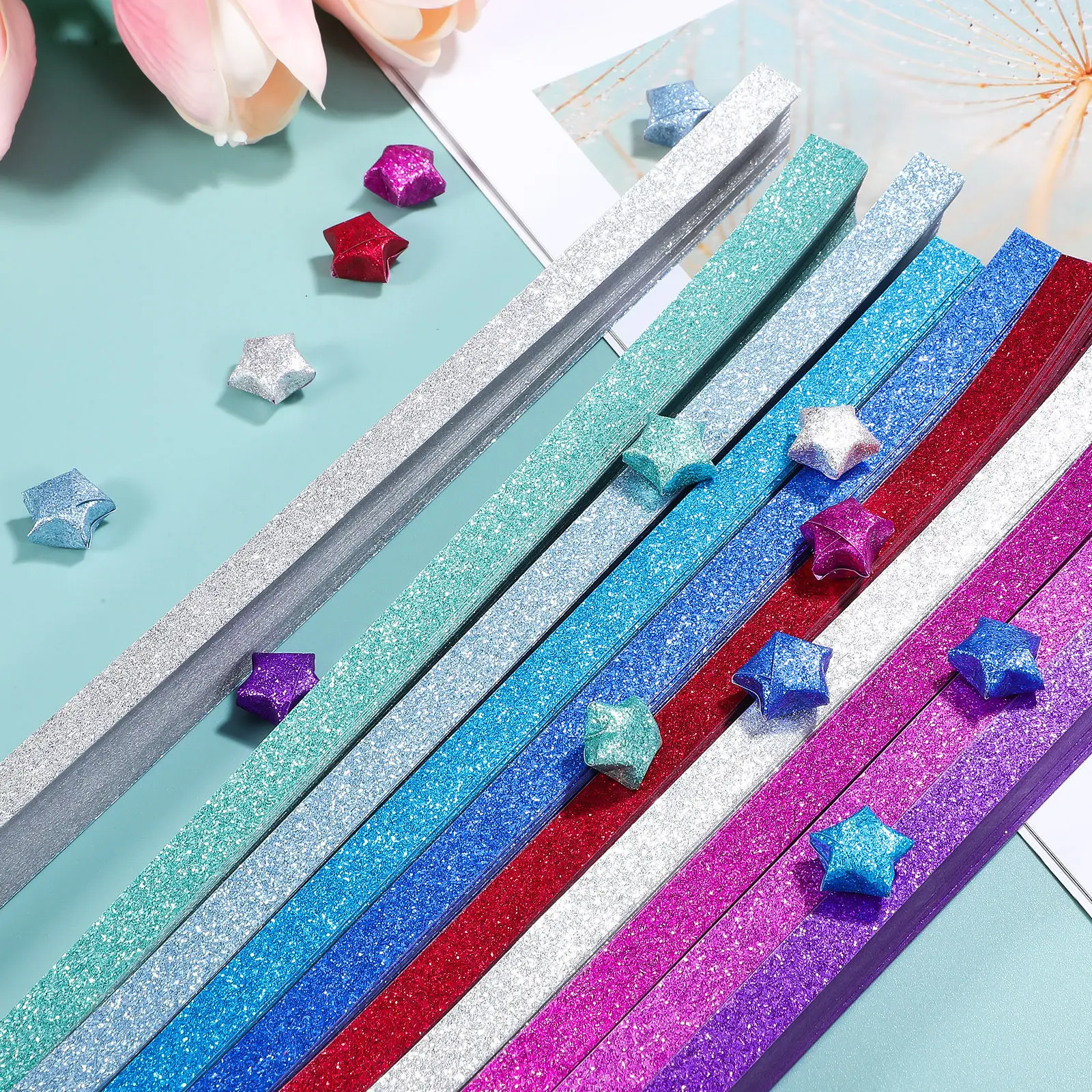 1040 قطعة من شرائح ورق الأوريغامي اللامعة عالية الجودة، لوازم حرفية ورقية لصنع النجوم الزخرفية والهدايا