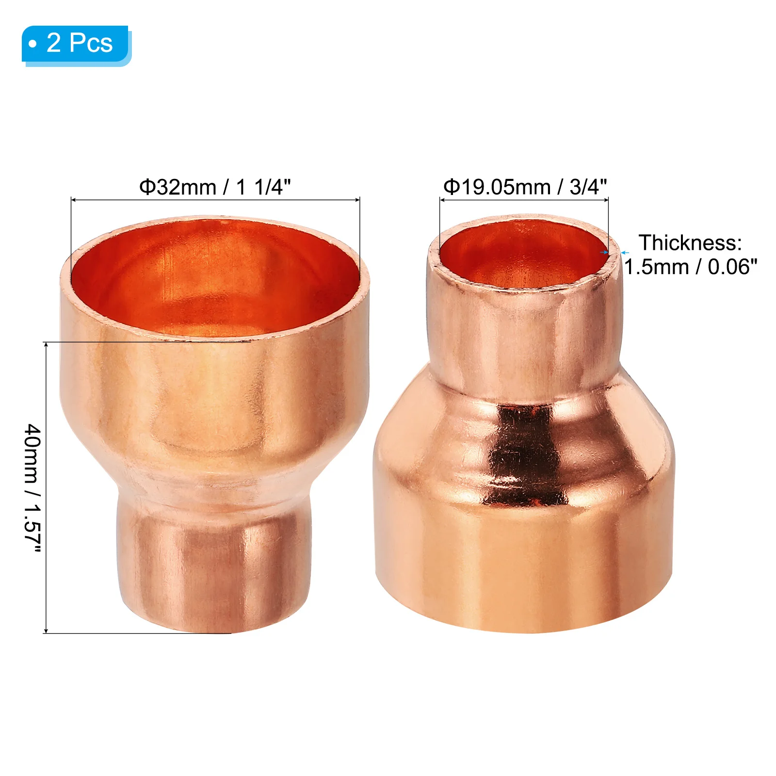 2 pz Riduttore di Rame 99.9% Rame Puro Riducendo Accoppiamento Raccordo di Pressione Adattatore del Connettore del Tubo con Collegamento a Saldare Il Sudore