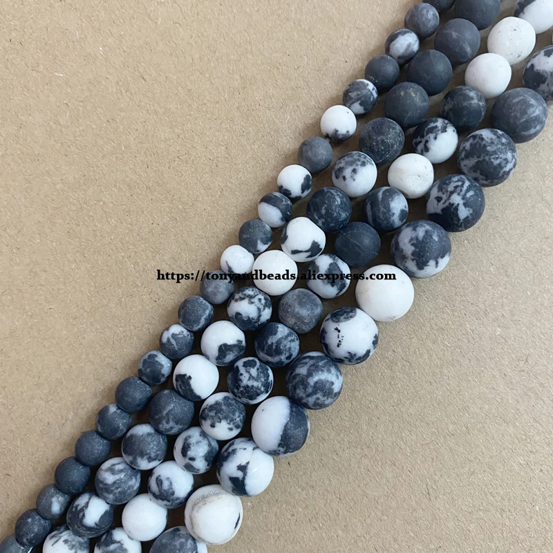 Natural Stone Matte Black White Zebra Jasper Round Loose Beads 15\