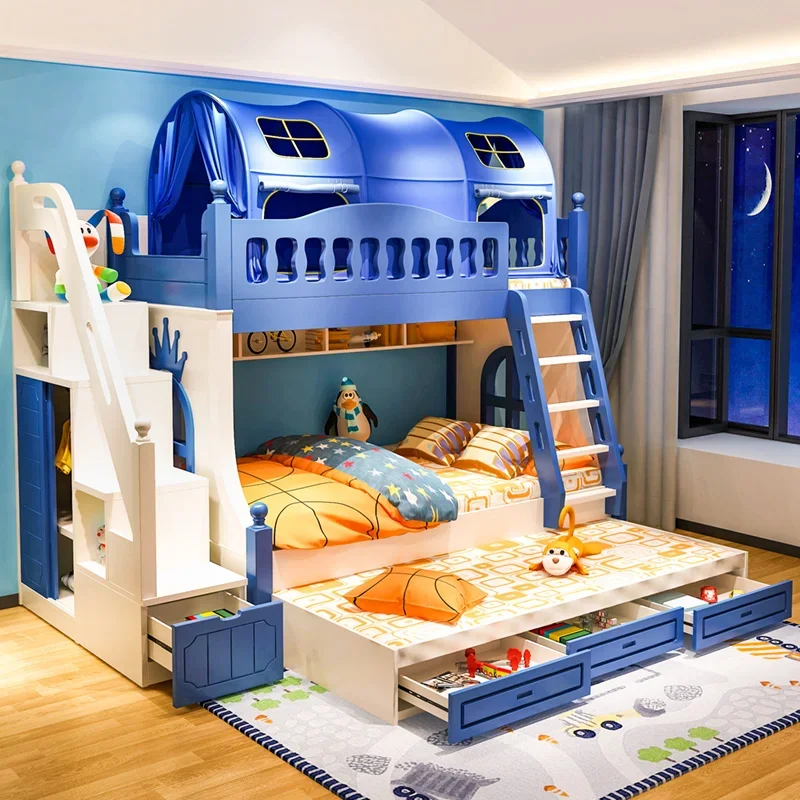 Letto per bambini su e giù letto a castello in legno massello alto e basso combinazione di diapositive per letto matrimoniale madre