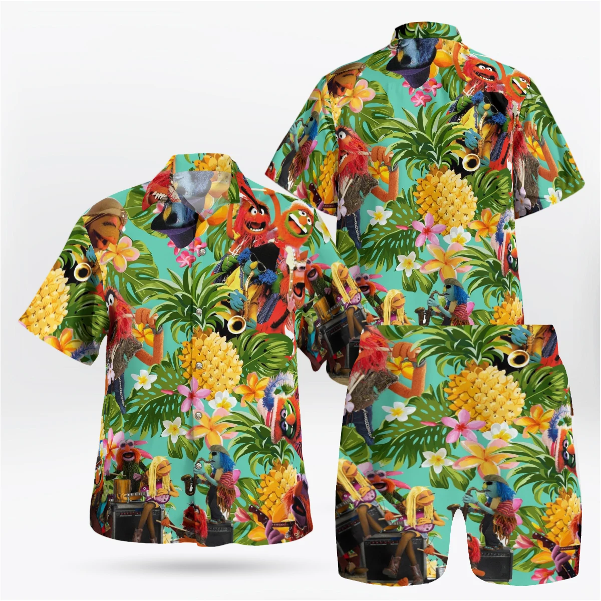 Set Kemeja Pria Elmo 3D Anime Harajuku Kemeja Pria Musim Panas Set 2 Potong Lengan Pendek Pria Hawaii 2024 Plus 3xlshire Kimia Homme