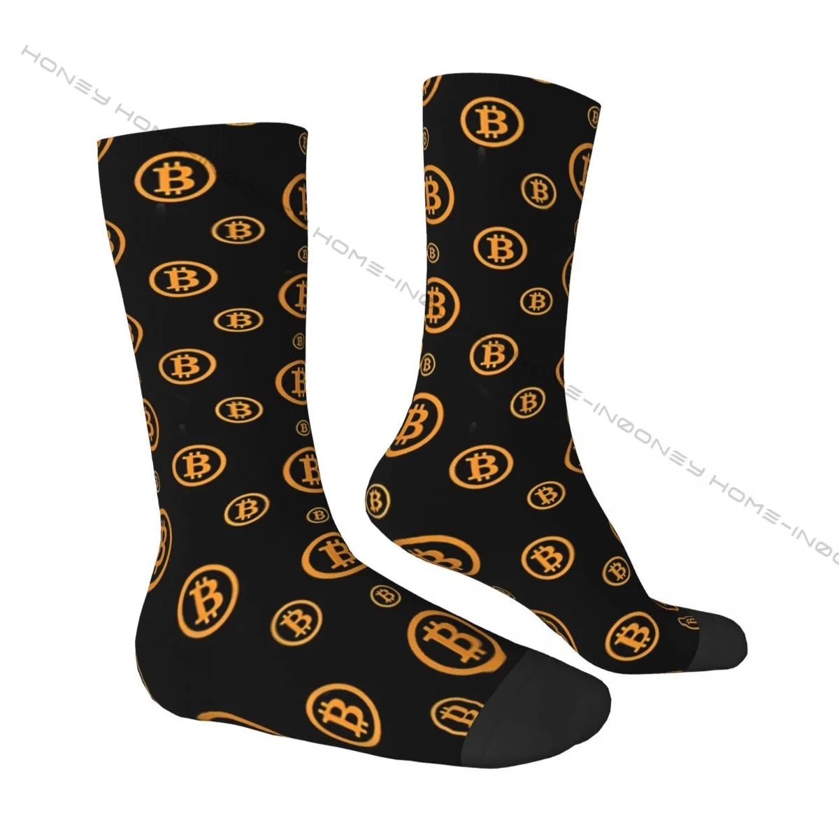 Funny Men's Socks Bitcoin Logo Vintage Harajuku Crypto Icon Hip Hop Novelty Crew Crazy Sock Gift Pattern Printed