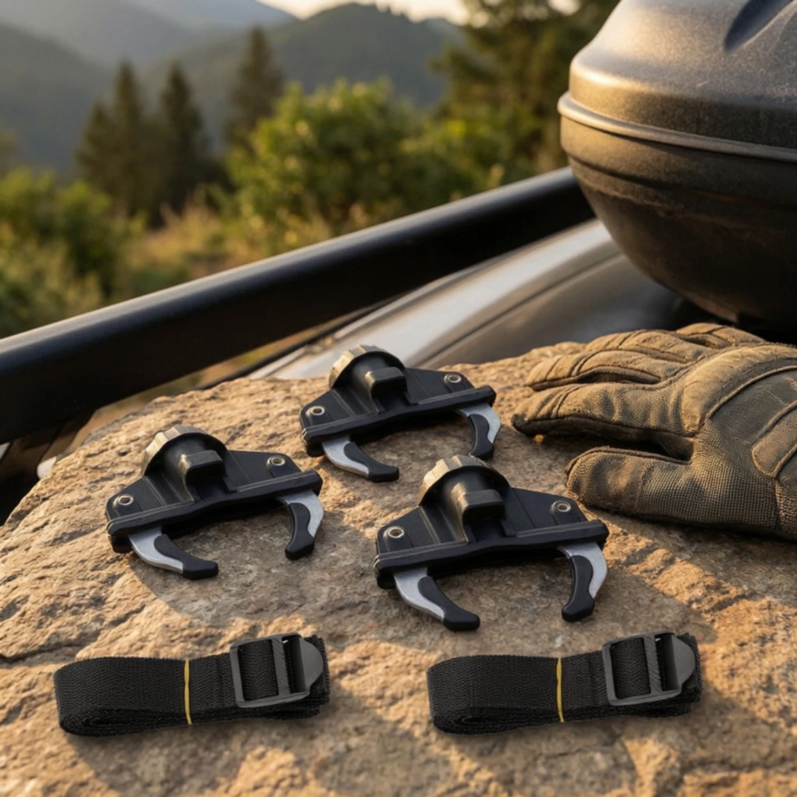 4 Pieces Roof Box Mounting Clamp with Strap Sturdy Roof Box Fastening Clamp Car Part Long-Lasting Heavy-Duty for Travelers