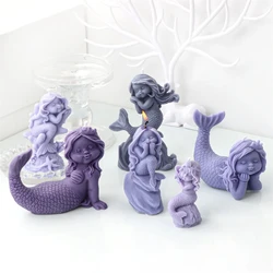 Cartoon Mermaid Girls Candle Silicone Mold 3D Handicraft Oceanid Shell Mermaid Scented Candle Plaster Resin Mould DIY Decor Gift