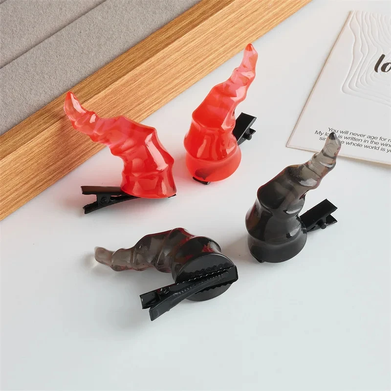 Halloween Devil Horns Hairpin Anime Cosplay Lolita Demon Headwear Resin Hair Clip Halloween Hair Accessories Gift