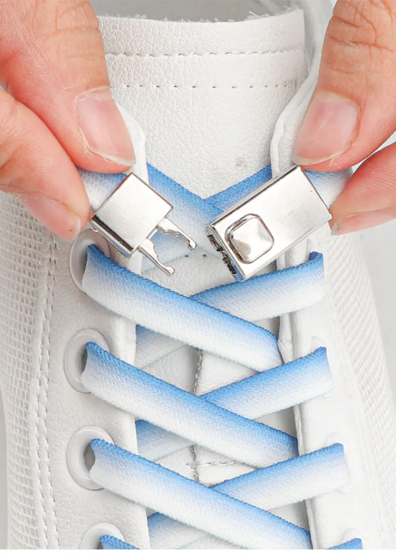Neue Schnürsenkel ohne Krawatte Press Lock flache Farbverlauf elastische Schnürsenkel ohne Krawatten Schnürsenkel Gummibänder für Schuhe Frau Mann – Detail 1