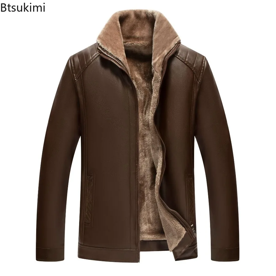 2025 Men's Autumn and Winter Super Warm Jacket Plucked PU Leather Jacket Warm and Thick Windbreaker Male Wool Lined Jacket Brand