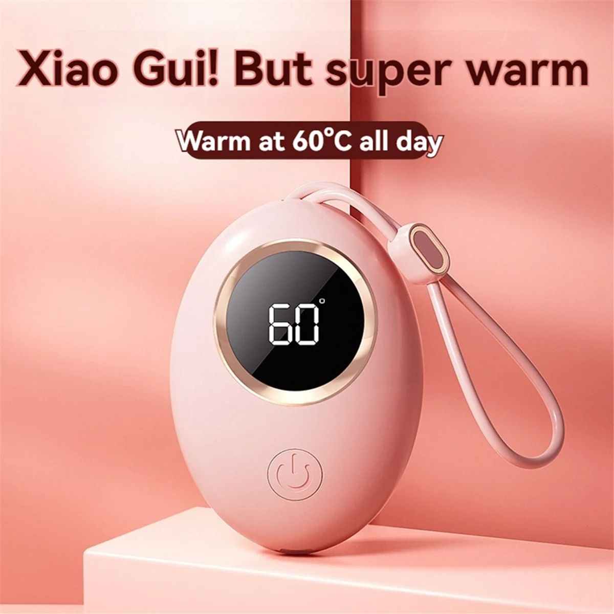 Hand Warmer USB Mobile Power Bank Charing Electric Hand Heater Warmer Multi-Function Pocket Warmer Digital Display Pink