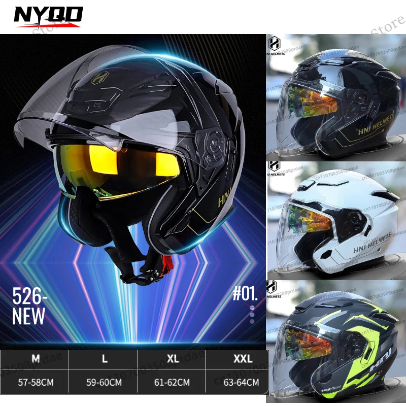 Certified Motorcycle Helmet 3/4 Open Face Men Women Summer Scooter Bike Dual Visor Comfortable Ventilated Safety Motorcycle M-XL