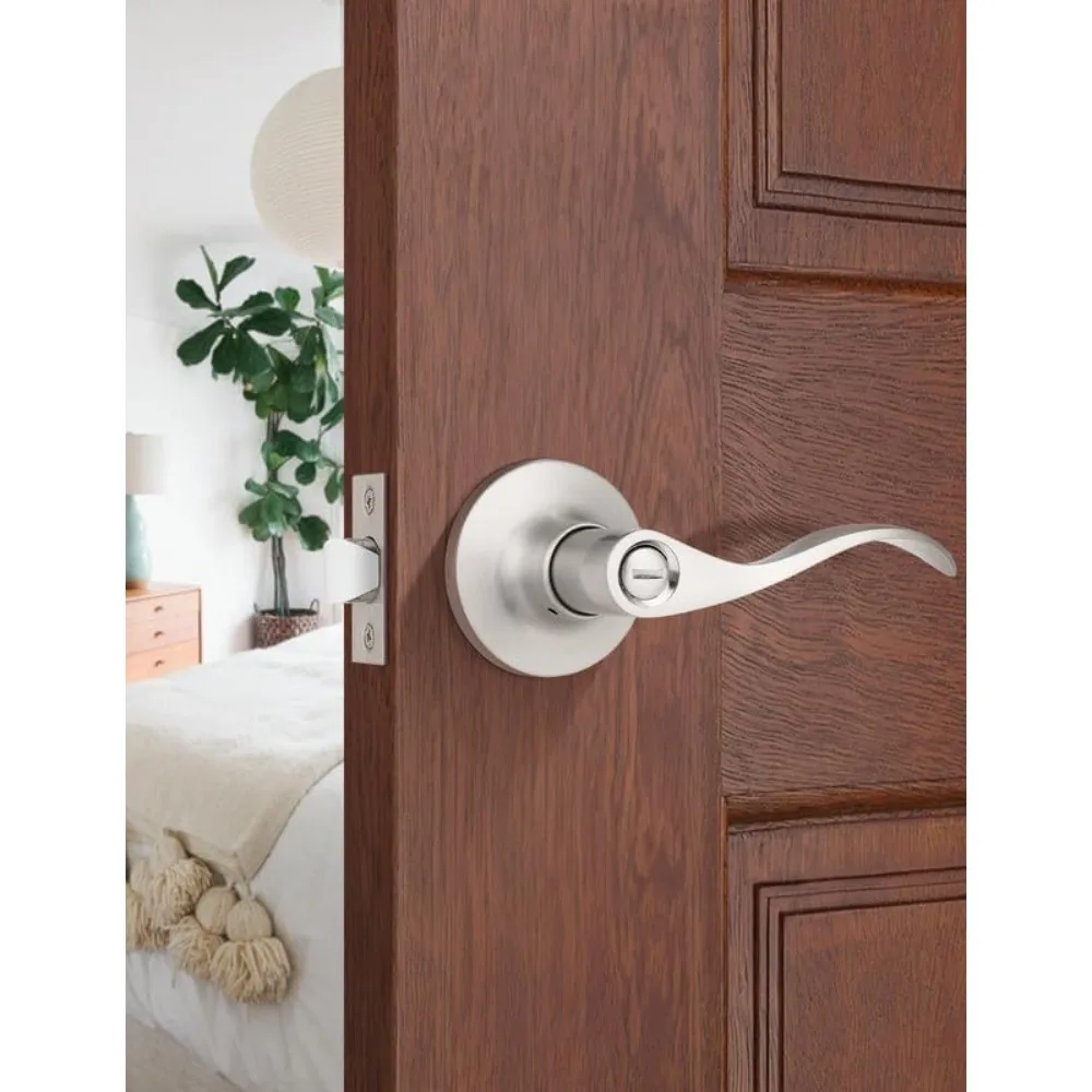 

1 Pack Satin Nickel Privacy Door Lever, Modern Interior Door Knobs Locks for Bedroom and Bathroom, Heavy Duty Door Handle, Reve