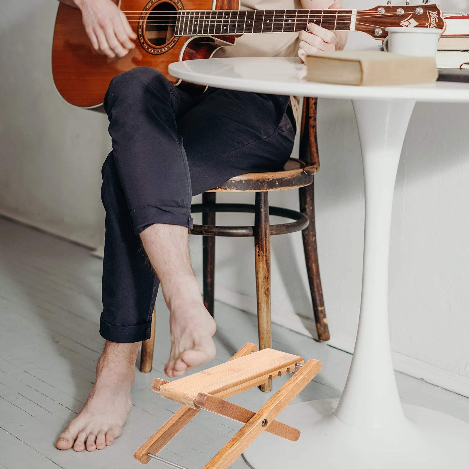 

Adjustable 6 Gears Performance Footboard Stable Foot Shelf Durable Bamboo Material Foldable Practice Support Guitar Pedal Tool