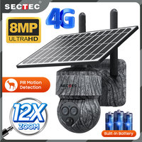 SECTEC 8MP 4G SIM Camouflage Color 12X Zoom Solar Battery PTZ WIFI Camera PIR Human Detection Solar Outdoor Surveillance Camera