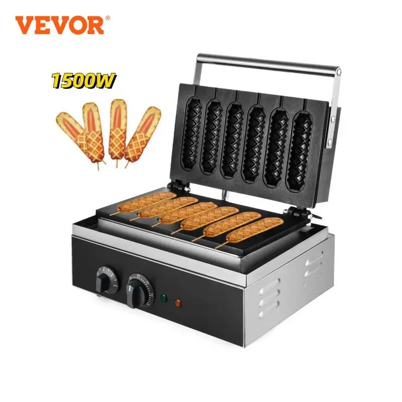 VEVOR 6PCS Electric Waffle Sausage Maker Non-Stick Lolly Stick Muffin Crispy French Corn Hot Dog Machine Kitchen Home appliance