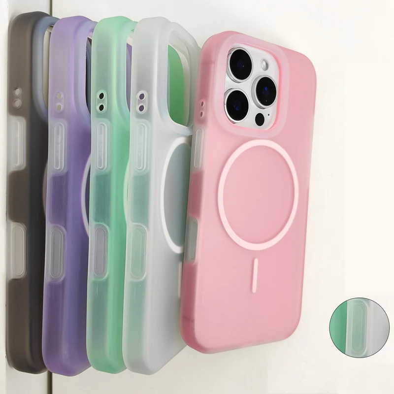 

Frosted Translucent Wireless Charge Magsafe Cases for iPhone 16Pro 15 14 16Pro Max Active Camera Button Liquid Silicone Cover