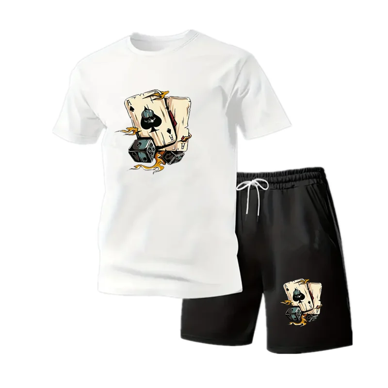 

Летний мужской повседневный комплект: футболка с коротким рукавом и шорты для спорта — удобный, легкий, быстросохнущий набор с принтом.
