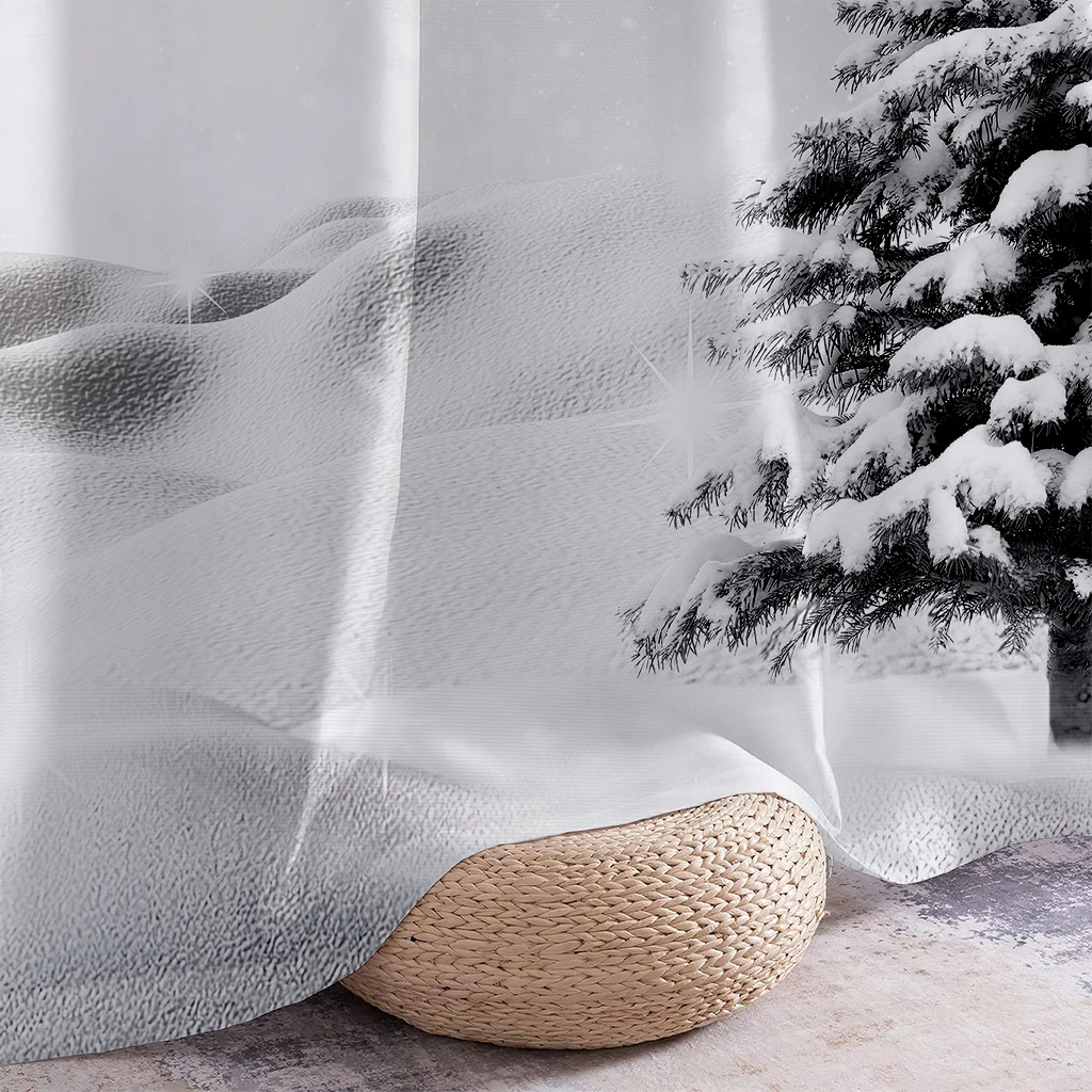 2 Pieces Curtains With A Cartoon Winter Snowman Print—Light-Filtering Decorative Curtains For Christmas Holiday Parties.