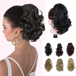 Synthetic Short Ponytail Extension Claw Clip in Hair Extensions for Women Curly Wavy Ponytails Updo Hair Pieces for Kids Girls