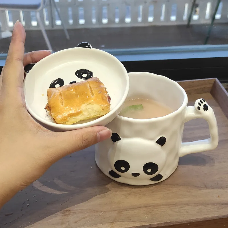 Panda Ceramic Mug with Lid Cute Design High Value for Girls Kids Home Use Creative Gift