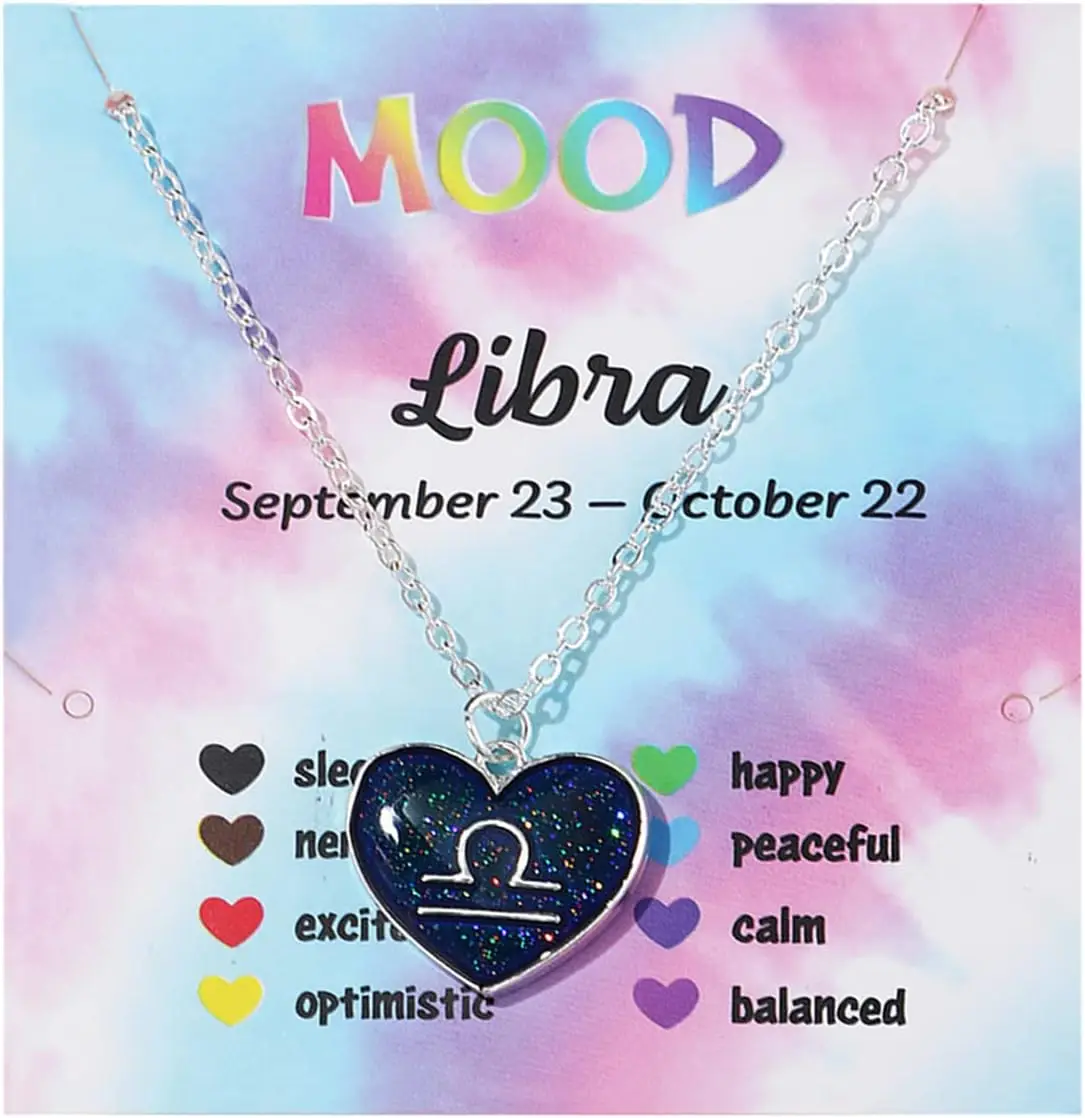 Collar del zodiaco de 12 constelaciones, collar de humor con detección de temperatura, collar con colgante que cambia de Color con tarjeta para regalo de cumpleaños