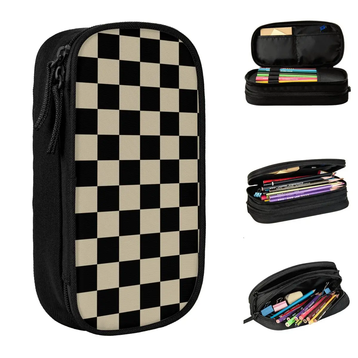 Clássico Checkerboard Lápis Casos, Pen Holder para o Estudante, Big Capacity Bag, Material Escolar, Papelaria Presentes