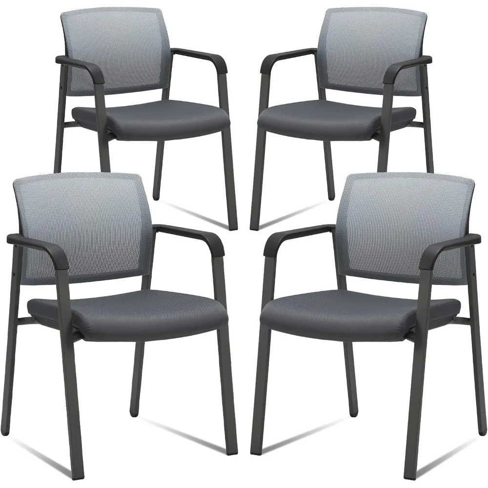 

Mesh Back Stacking Arm Chairs with Upholstered Fabric Seat and Ergonomic Lumbar Support for Office School Church 2 Pack Set