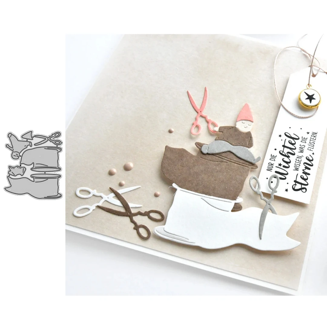 New Christmas Figurine Ribbon Roll Scissors Metal Cutting Dies for DIY Scrapbooking Card Making Stencils Photo Album