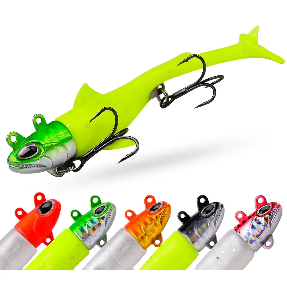 

PROBEROS 1pcs Soft Tail Fishing Bait 8.3cm-12cm 17g-56g Silicone Simulation Lifelike Lure Swimbait Lead Jig hook for Bass dw6083