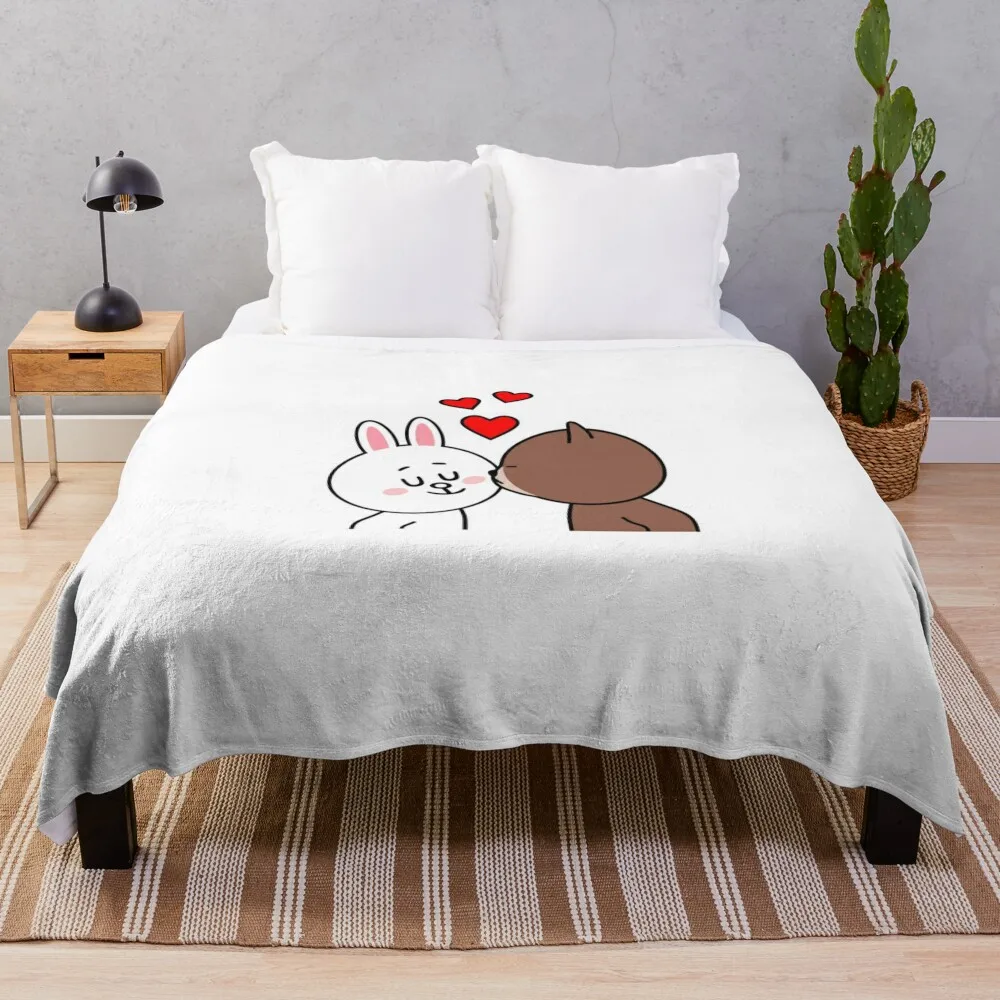 Brown Bear Cony Bunny Rabbit The Kiss Classic T-Shirt Throw Blanket Sofa Quilt Camping Luxury Thicken Sleeping Bag Blankets