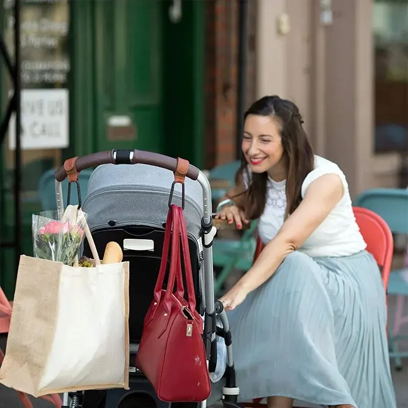 Ganci per passeggino gancio per borsa per pannolini per bambini passeggino organizzare carrozzina regolabile in pelle PU gancio multifunzione