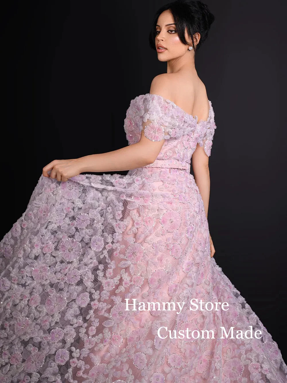 فستان سهرة متدرج على شكل زهرة مخصص بدون أكتاف مطرز بالخرز من الدانتيل على شكل حرف A فساتين حفلة موسيقية مناسبة خاصة بسحاب خلفي #2